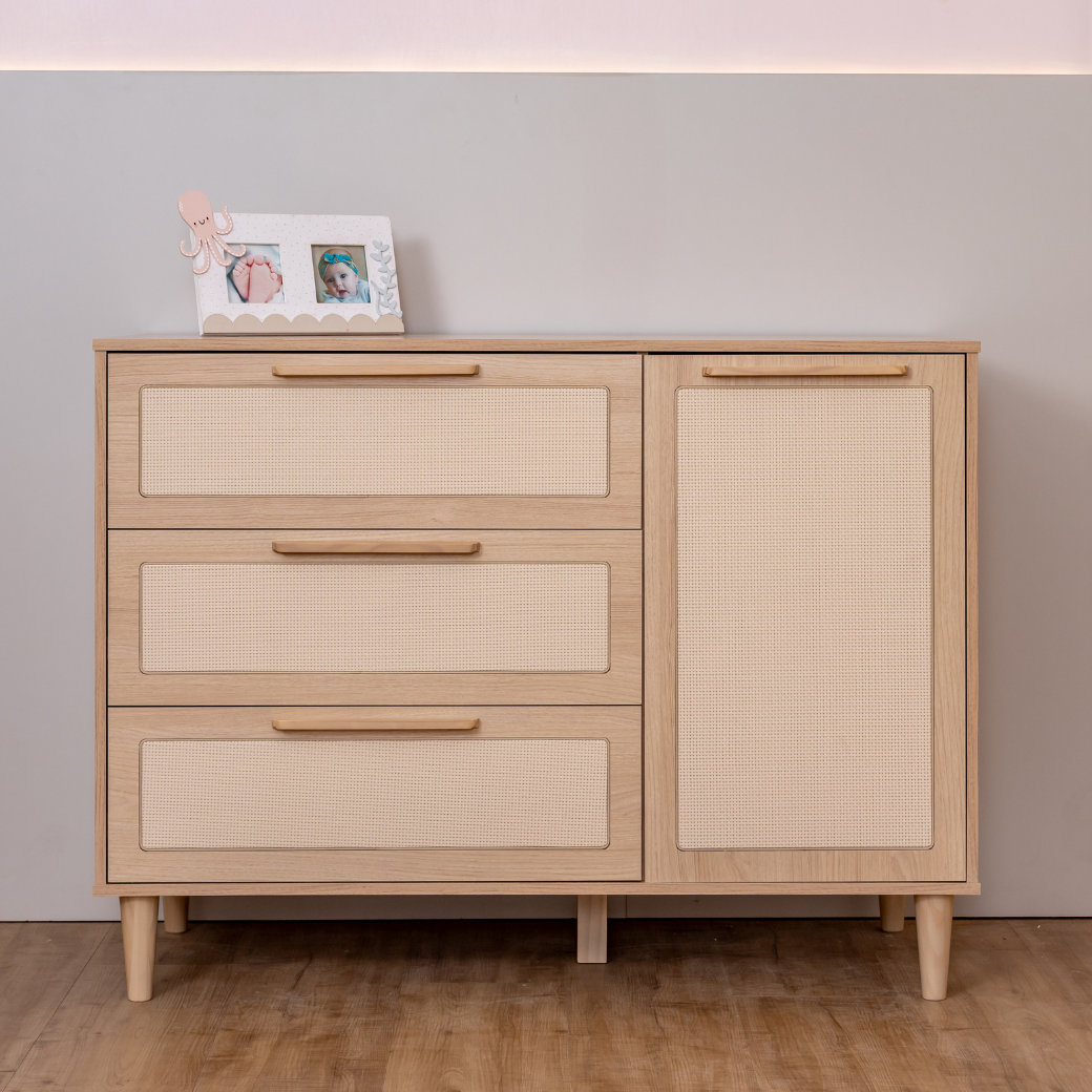 Cômoda de MDF com Detalhes em Rattan e Madeira – Linha Premium Paglia Pro