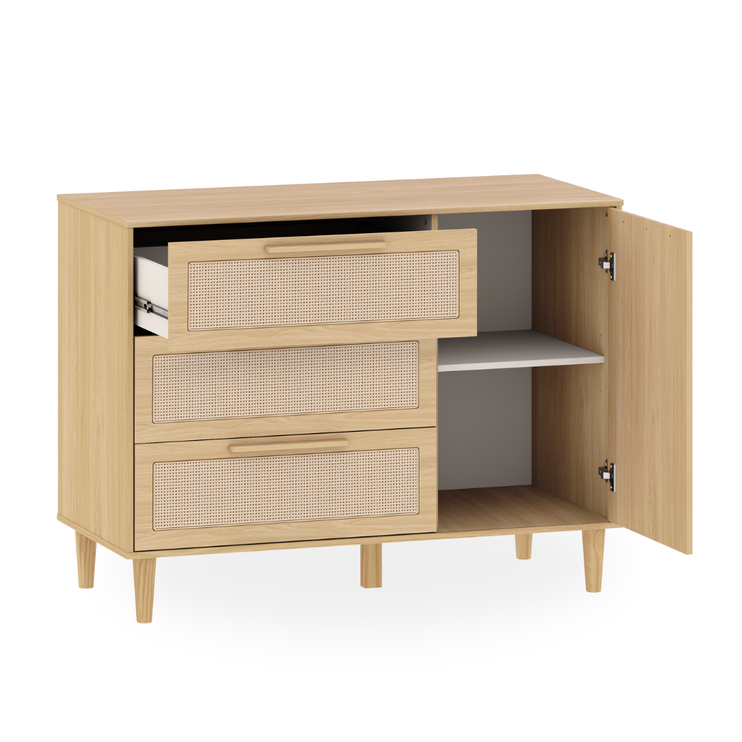 Cômoda de MDF com Detalhes em Rattan e Madeira – Linha Premium Paglia Pro