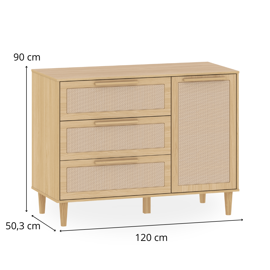 Cômoda de MDF com Detalhes em Rattan e Madeira – Linha Premium Paglia Pro