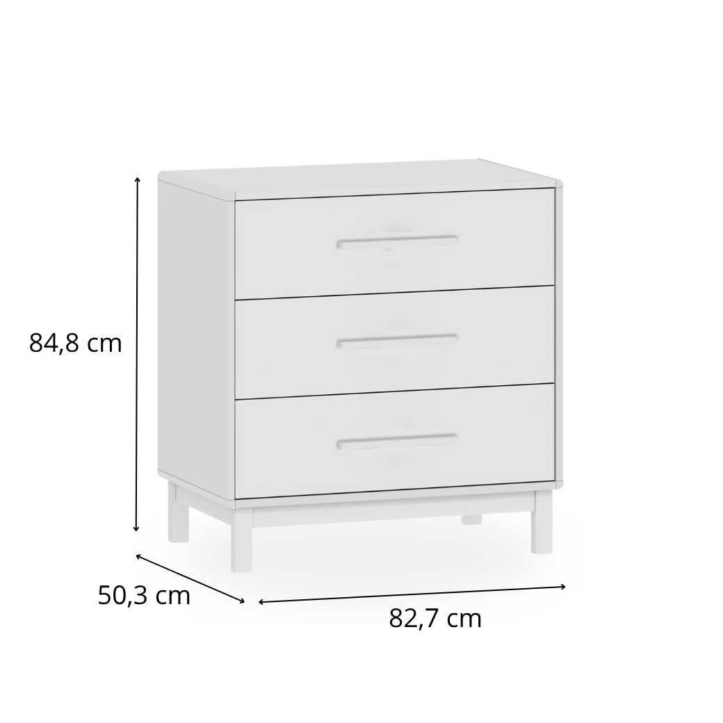 Cômoda MDF 3 Gavetas Branco Fosco Linha Kurve