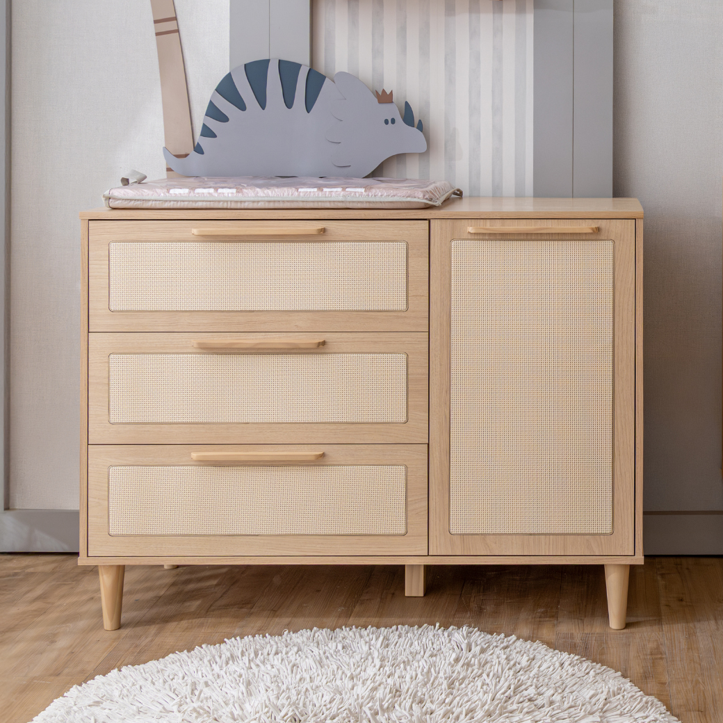 Cômoda de MDF com Detalhes em Rattan e Madeira – Linha Premium Paglia Pro