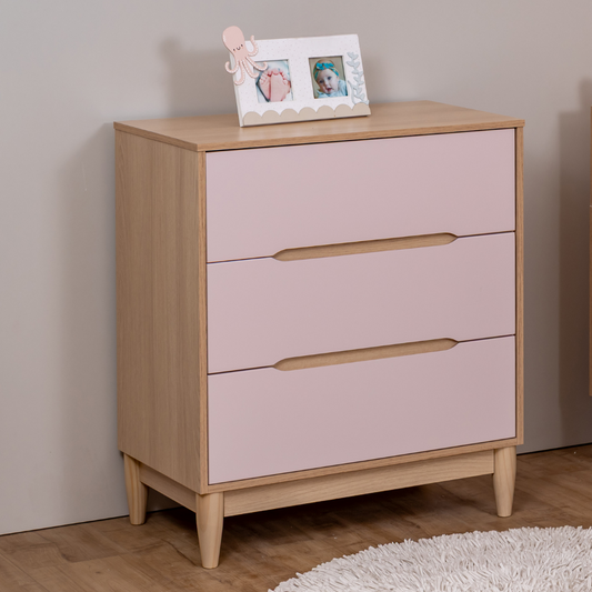 Cômoda Infantil Tomi 3 Gavetas Rosa com Carvalho Malva em MDF 15 mm