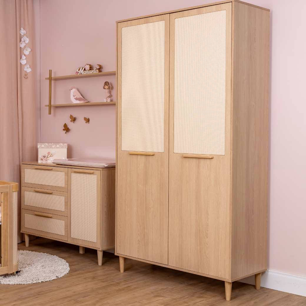 Guarda Roupa Infantil Paglia 2 Portas com Palhinha Natural – MDF e Madeira Pinus