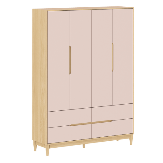 Guarda Roupa Infantil Tomi Rosa com Carvalho Malva 4 Portas