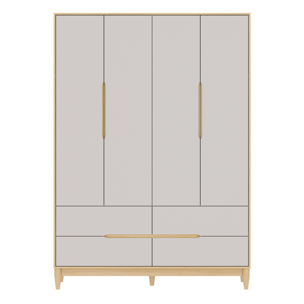 Guarda Roupa Infantil Tomi 4 Portas em MDF Cinza Fosco com Carvalho Malva – Design Minimalista