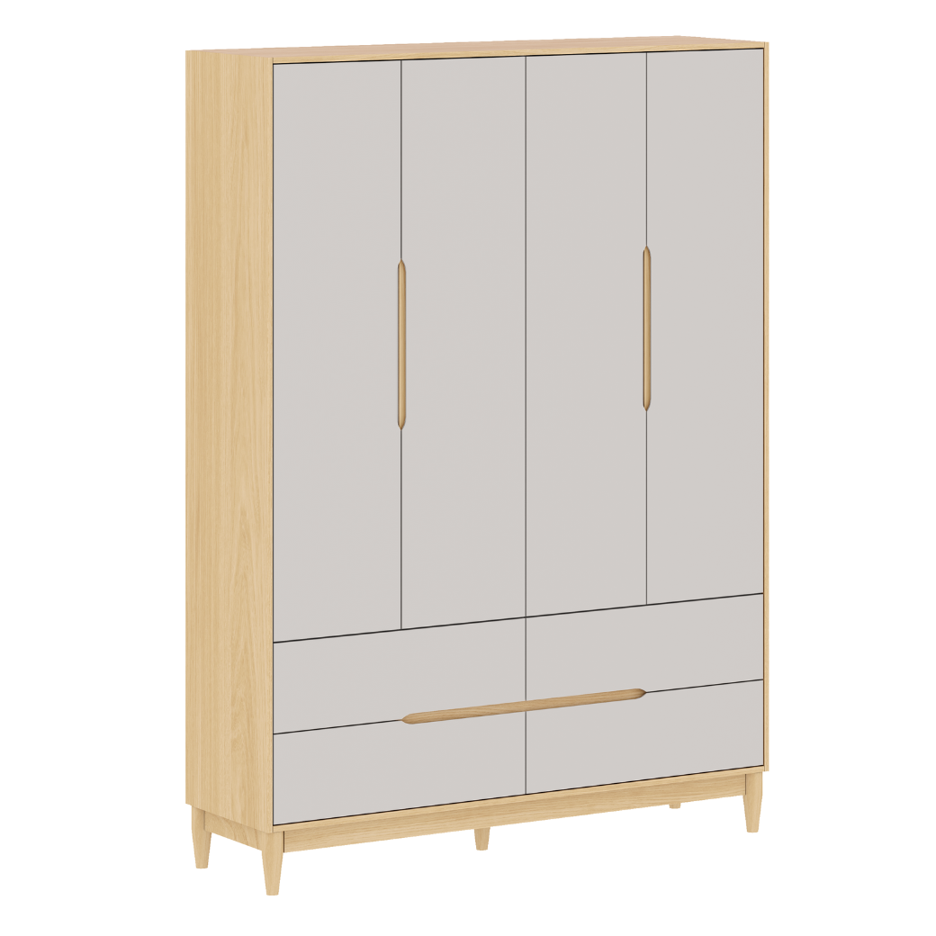 Guarda Roupa Infantil Tomi 4 Portas em MDF Cinza Fosco com Carvalho Malva – Design Minimalista