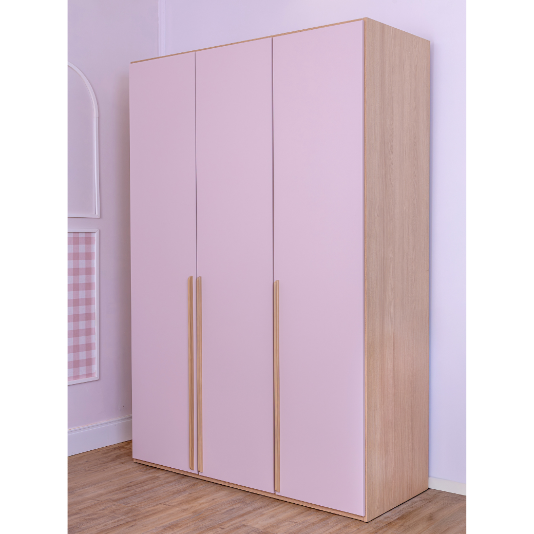 Guarda Roupa 3 Portas Rosa com Carvalho Malva Linha Join