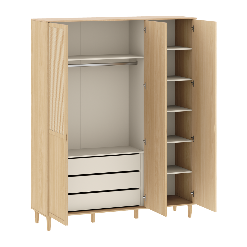 Guarda-Roupa Quater Paglia 3 Portas em MDF com Acabamento em Palhinha.