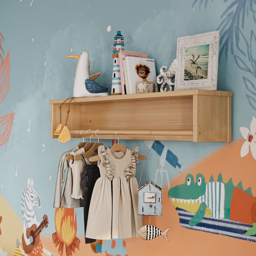 Prateleira com Cabideiro 90 cm em Mdf