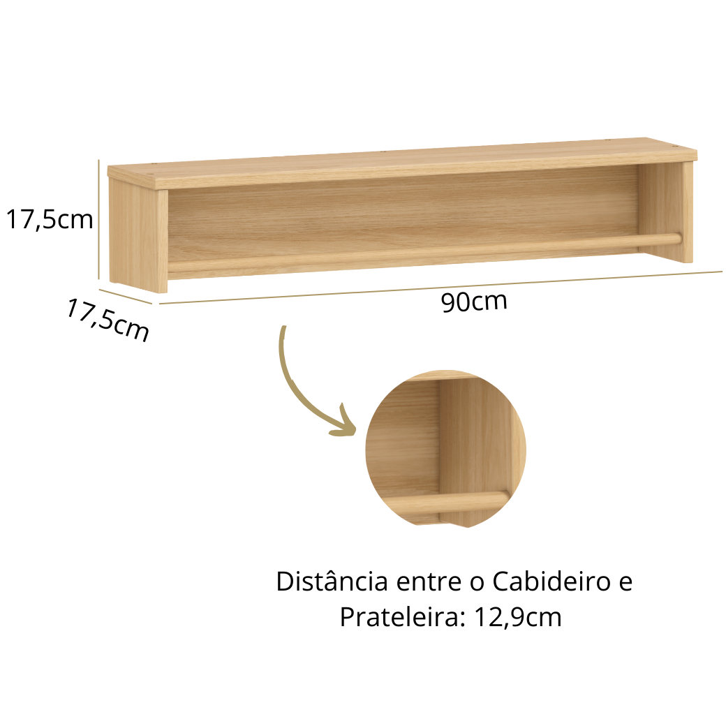 Prateleira com Cabideiro 90 cm em Mdf