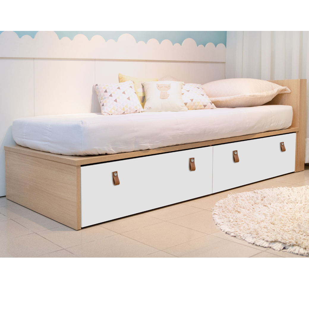 Cama Infantil com Gavetões e Cabeceira Porta Livros Linha Join