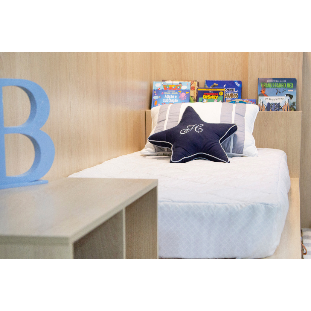 Cama Infantil com Gavetões e Cabeceira Porta Livros Linha Join