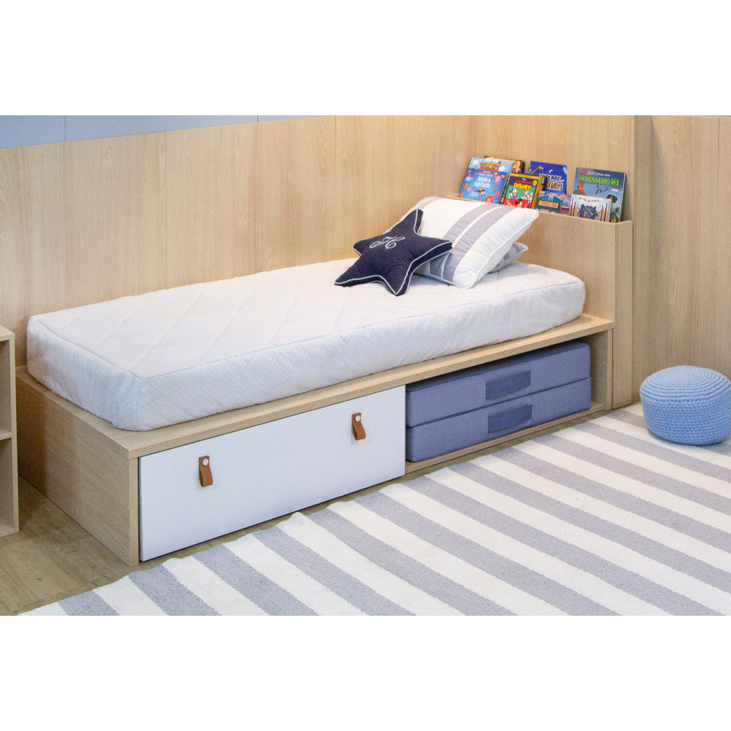 Cama Infantil com gaveta espaço para futton e Cabeceira porta Livros Linha Join