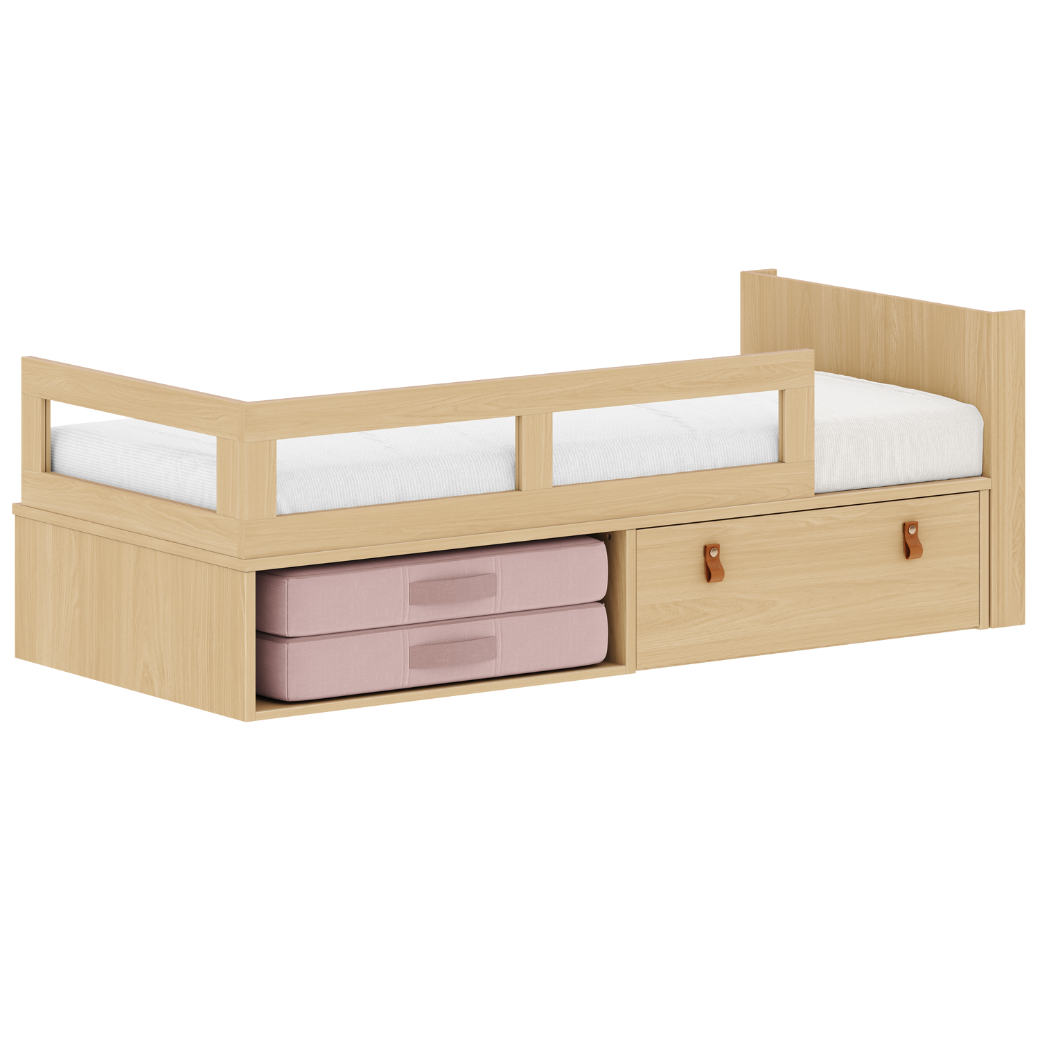 Cama com Gaveta Proteção Lateral e Cabeceira porta Livros Linha Join