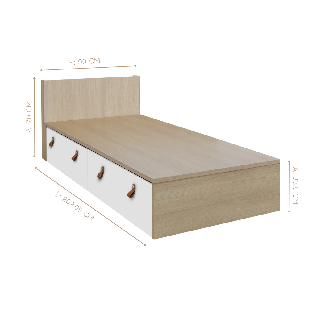 Cama Infantil com Gavetões e Cabeceira Porta Livros Linha Join