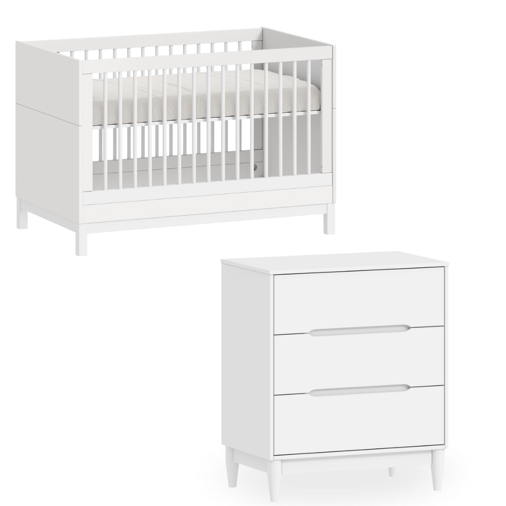 Berço e Cômoda Infantil Branca