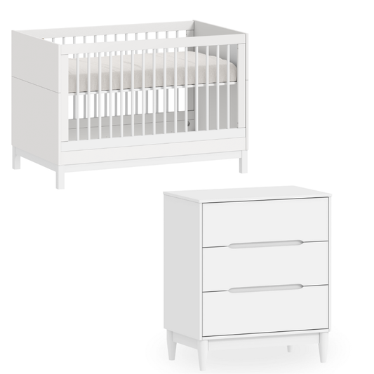 Berço e Cômoda Infantil Branca
