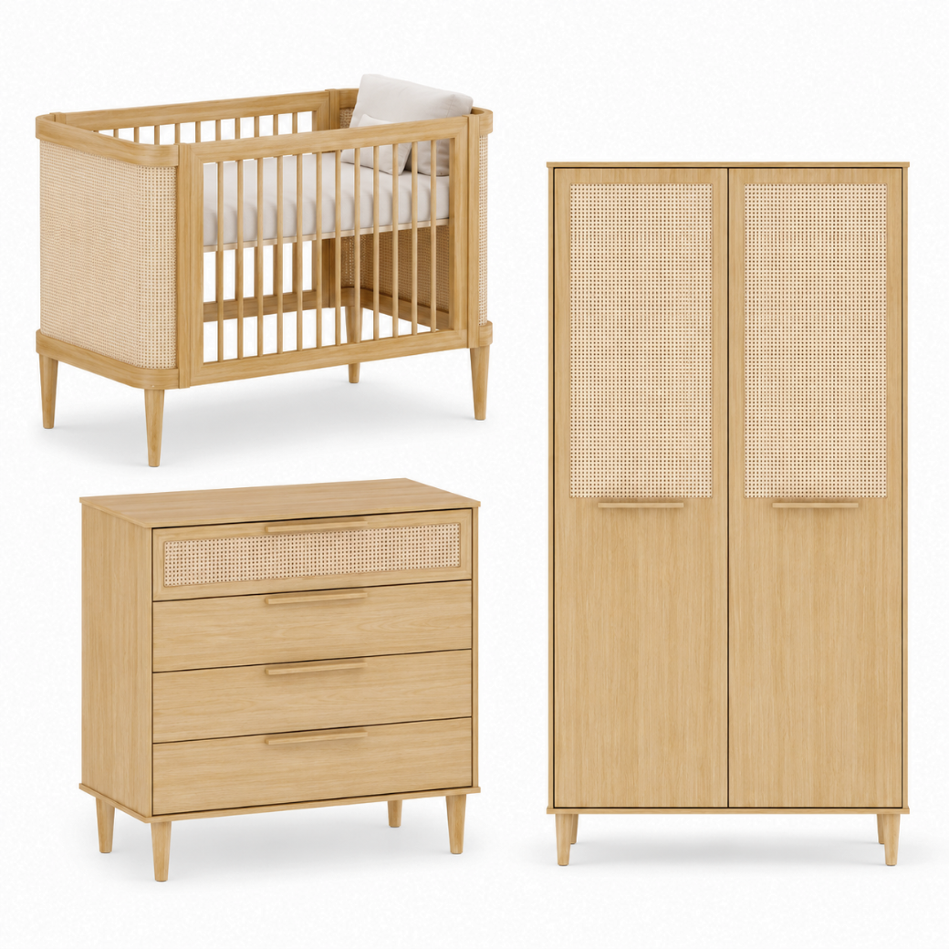 Berço 2 em 1 Cômoda 4 Gavetas e Guarda Roupa 2 Portas | Linha Paglia