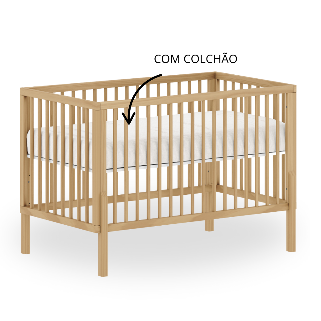 Berço de Madeira Maciça 2 em 1 Carvalho Malva Linha Bold