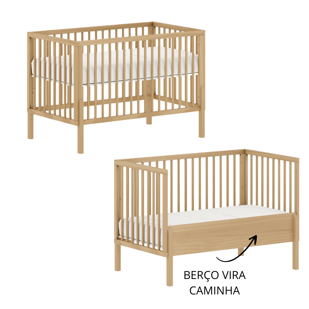 Berço de Bebê 2 em 1 Evolutivo de Madeira Linha Bold