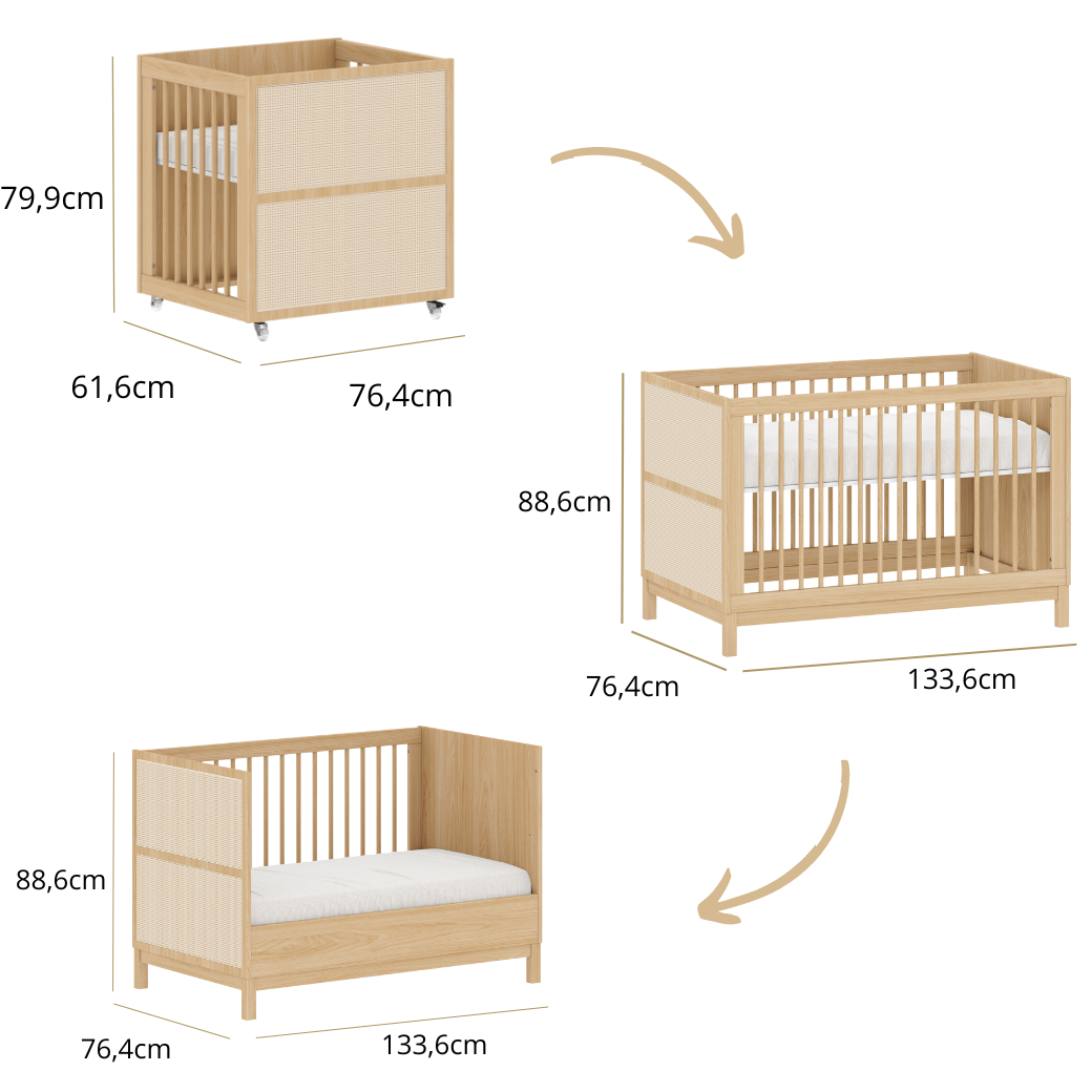 Berço 3 em 1 Evolutivo com Palinha Linha Indy Carvalho Malva
