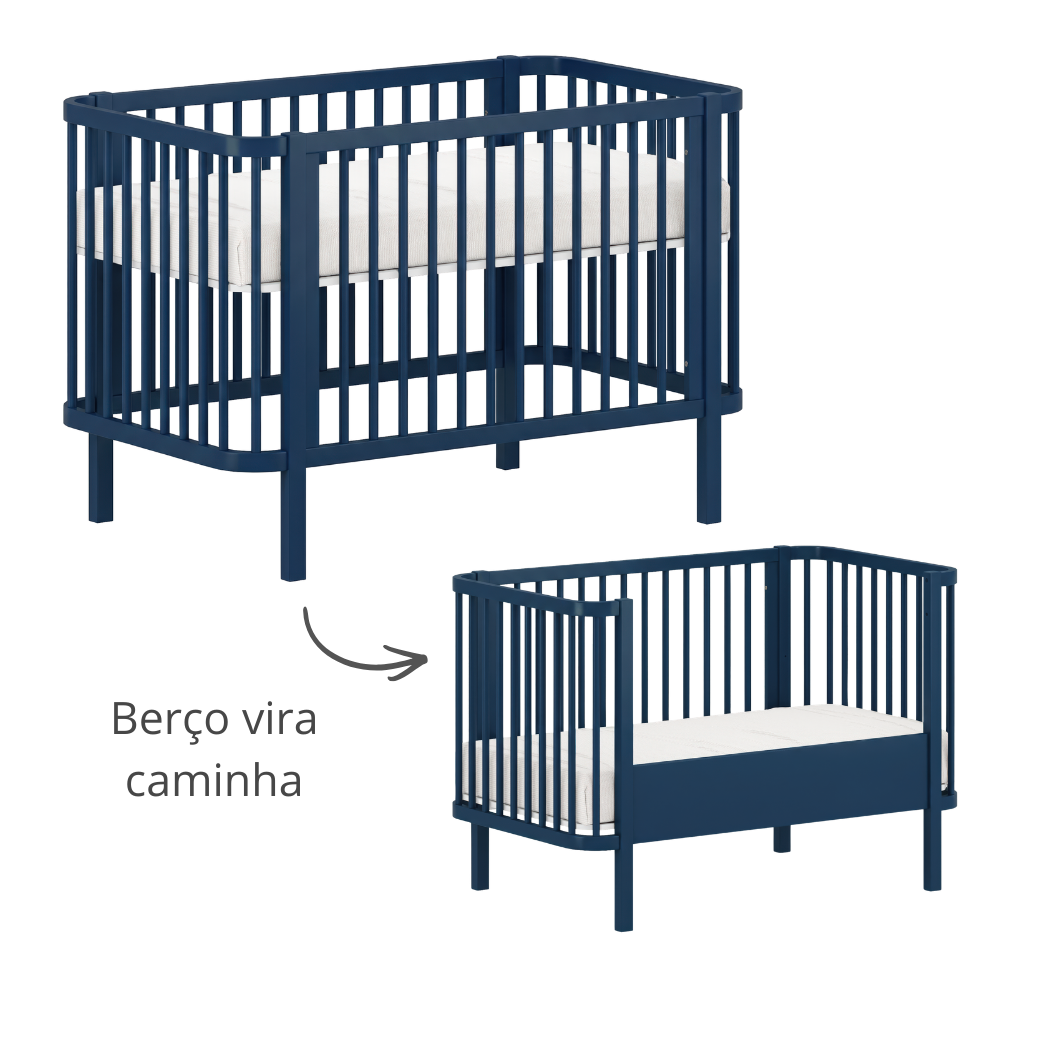 Conjunto Berço e Cômoda 6 gavetas | Azul Petróleo