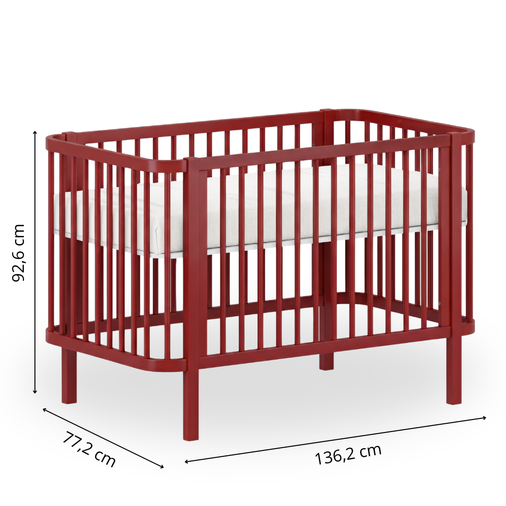 Berço de Madeira Maciça 2 em 1 Linha Kurve Prisma | Vermelho Cherry