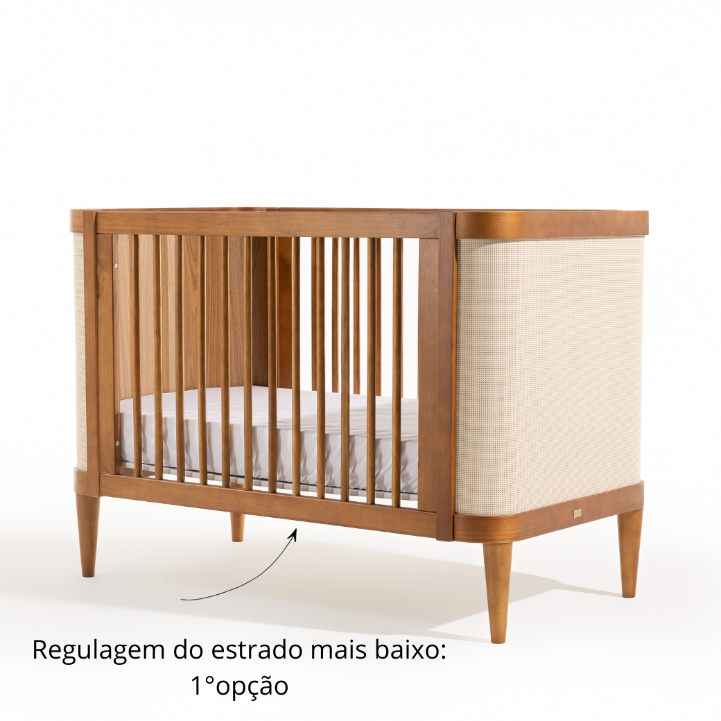 Berço 2 em 1 Linha Paglia Nogueira com Palhinha Natural
