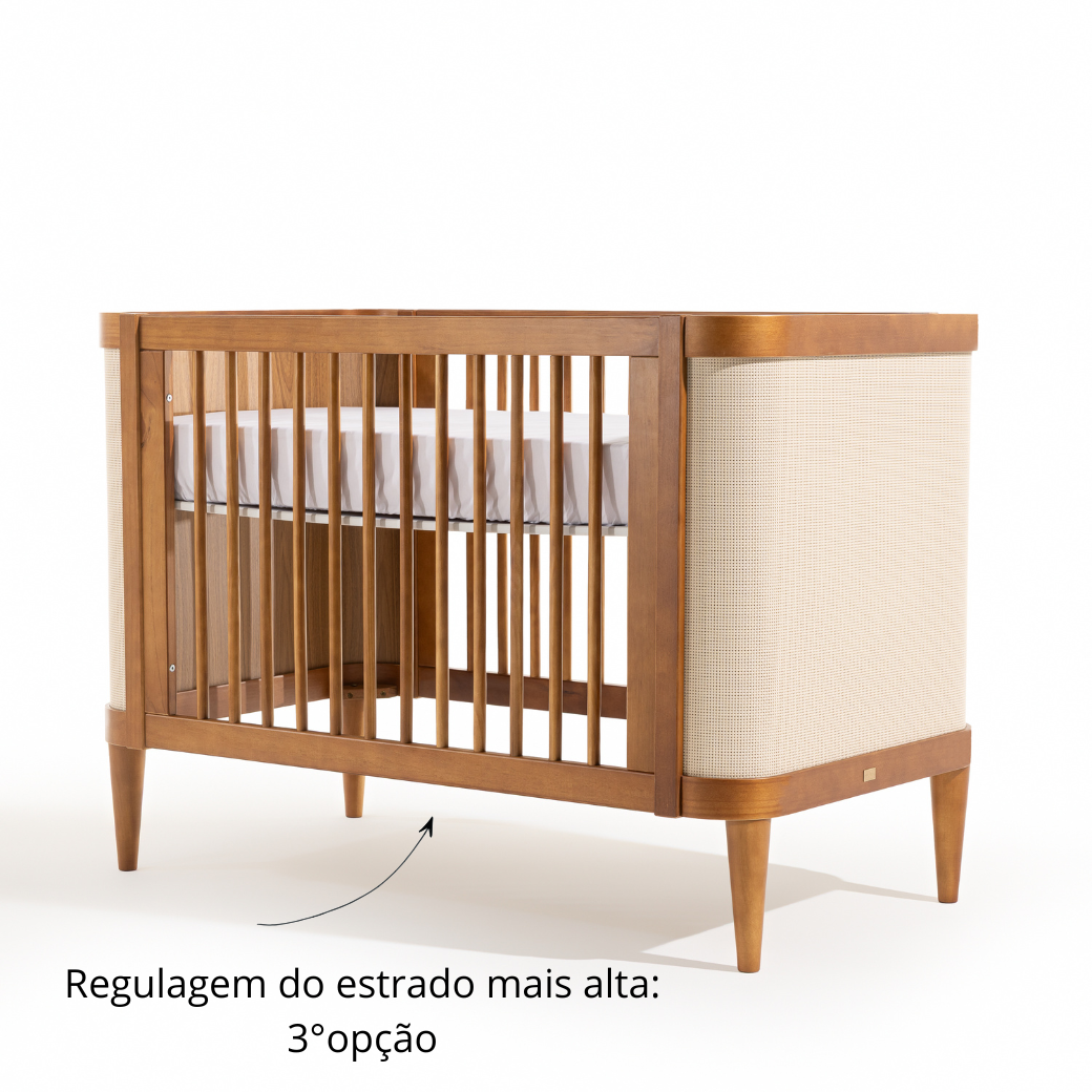 Berço 2 em 1 Linha Paglia Nogueira com Palhinha Natural