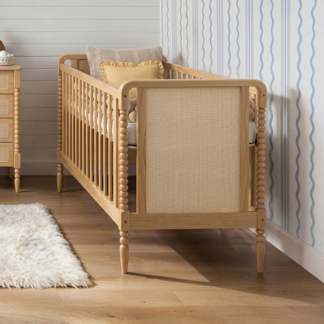 Berço em Madeira Maciça com Rattan na cor Natural 2 em 1 | Linha Solene