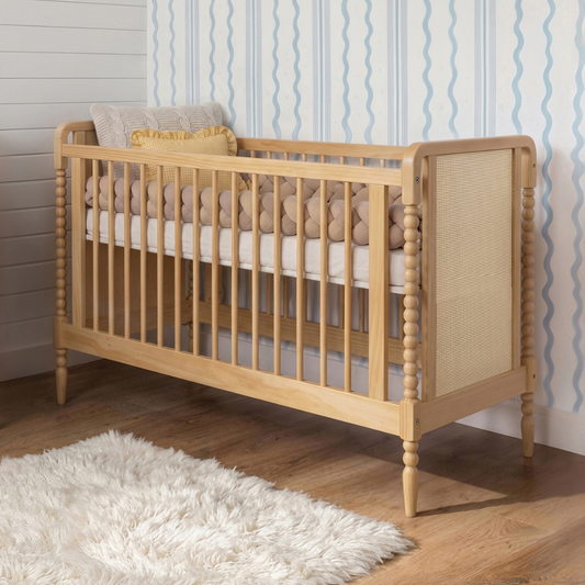 Berço em Madeira Maciça com Rattan na cor Natural 2 em 1 | Linha Solene