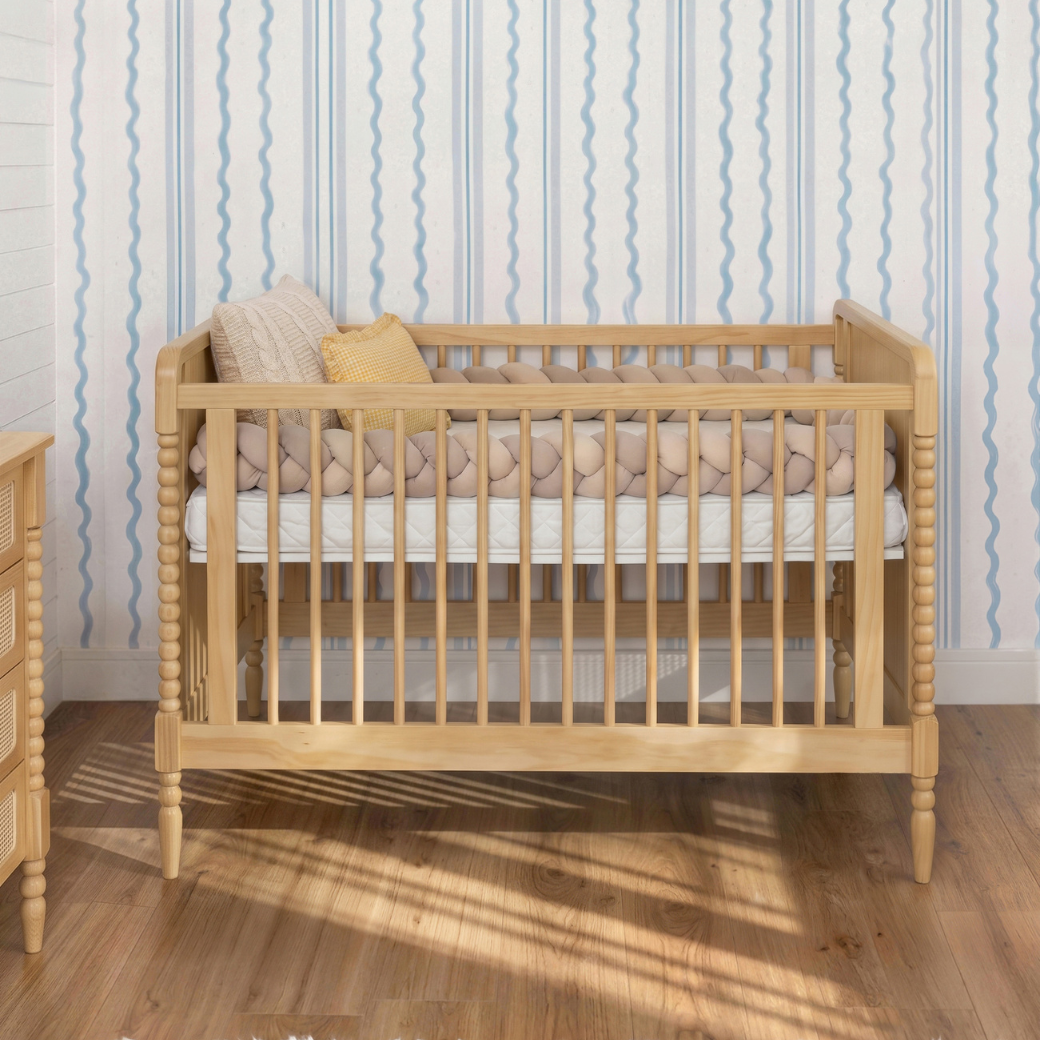 Berço em Madeira Maciça com Rattan na cor Natural 2 em 1 | Linha Solene