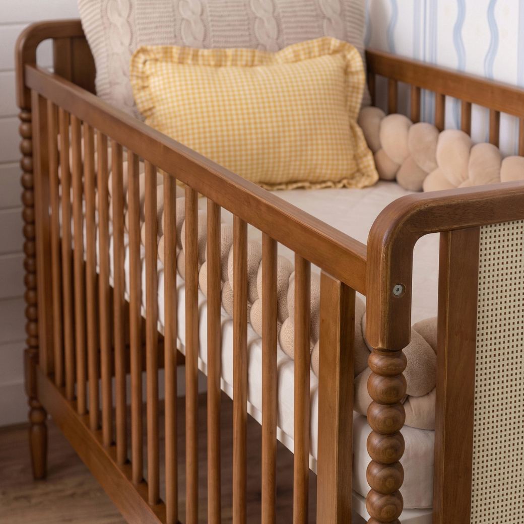 Berço Madeira Maciça Nogueira com Rattan | Linha Solene