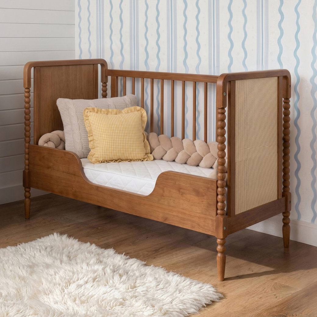Berço Madeira Maciça Nogueira com Rattan | Linha Solene