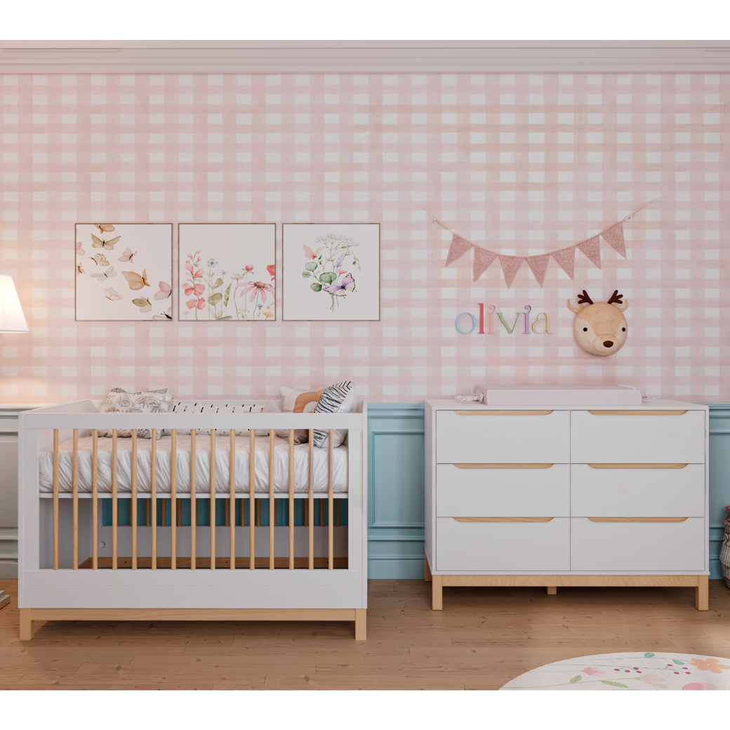 Berço Americano e Cômoda Grande 6 Gavetas Linha Cozy