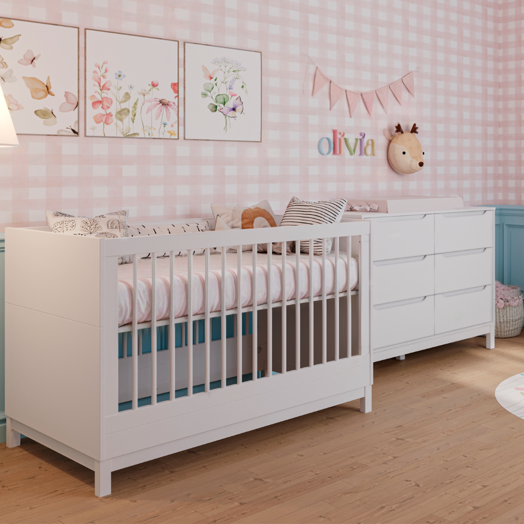 Berço Americano e Cômoda Grande 6 Gavetas Linha Cozy