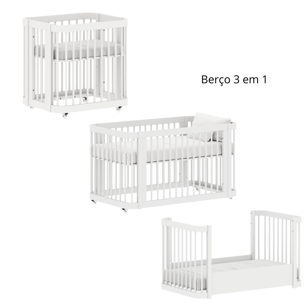 Berço Evolutivo Mdf Branco Fosco 2 em 1 ou 3 em 1 Linha Evolutivo Quater
