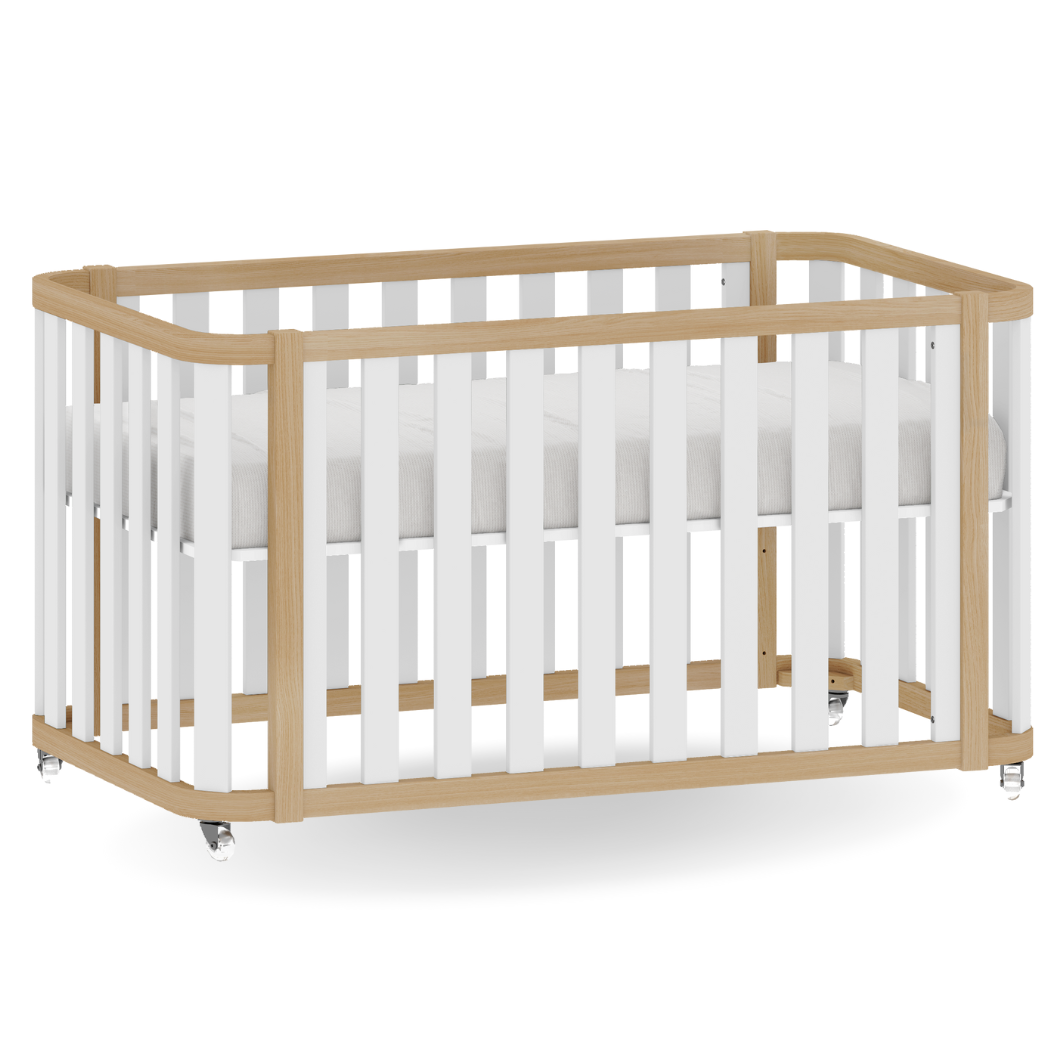 Berço Americano com Rodinhas 2 em 1 Loop Branco com Carvalho Malva