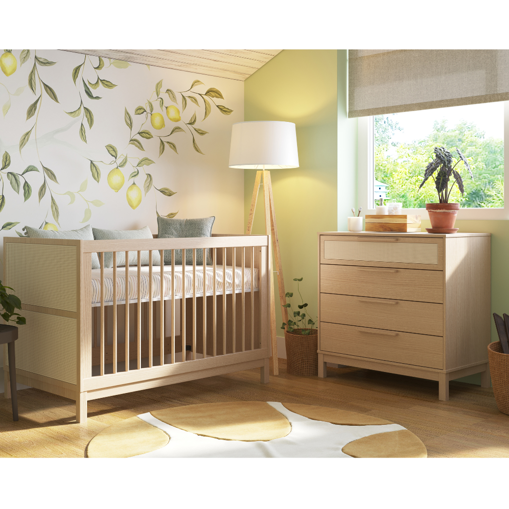 Berço Evolutivo e Cômoda 4 gavetas com Palinha Linha Indy