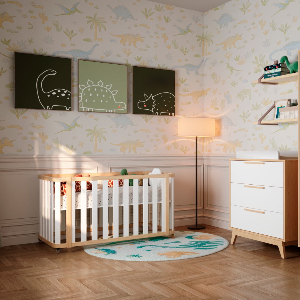 Berço 3 em 1 Evolutivo Linha Loop Branco com Madeira