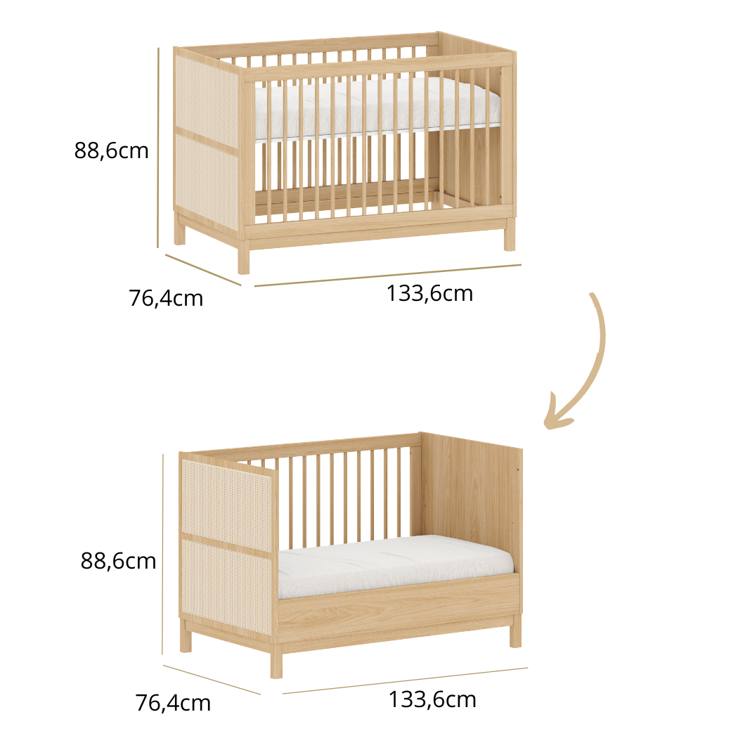 Berço para Bebê com Palinha 2 em 1 Linha Indy Carvalho Malva