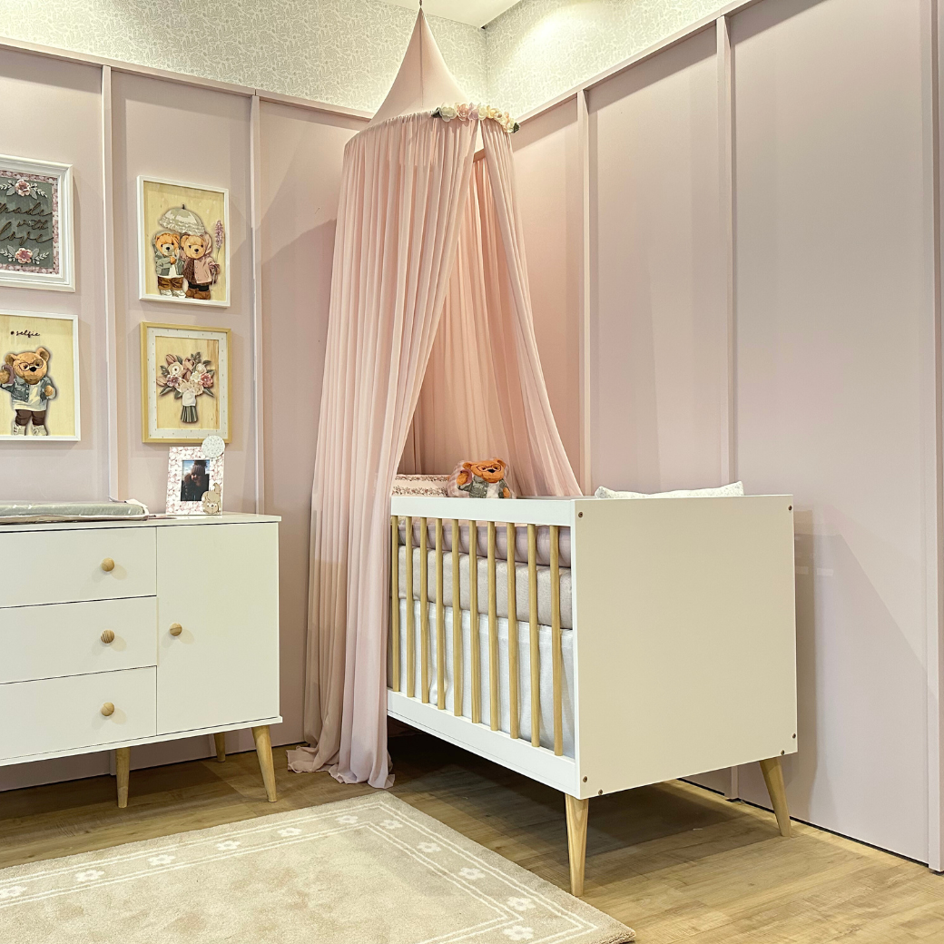 Berço Americano de Bebê 2 em 1 Linha Retrô Branco com Carvalho