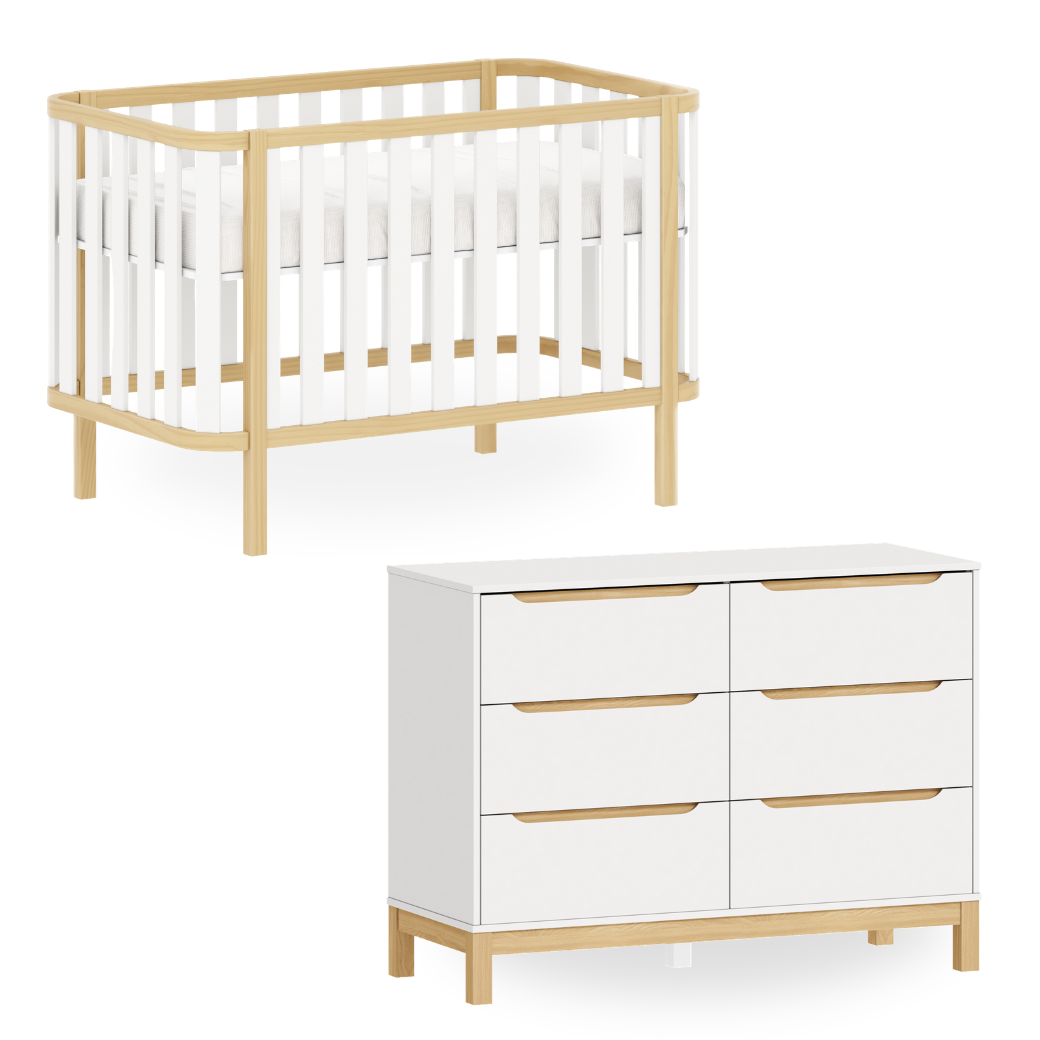 Conjunto Berço Softy 2 em 1 e Cômoda Cozy 6 Gavetas em 100% MDF.