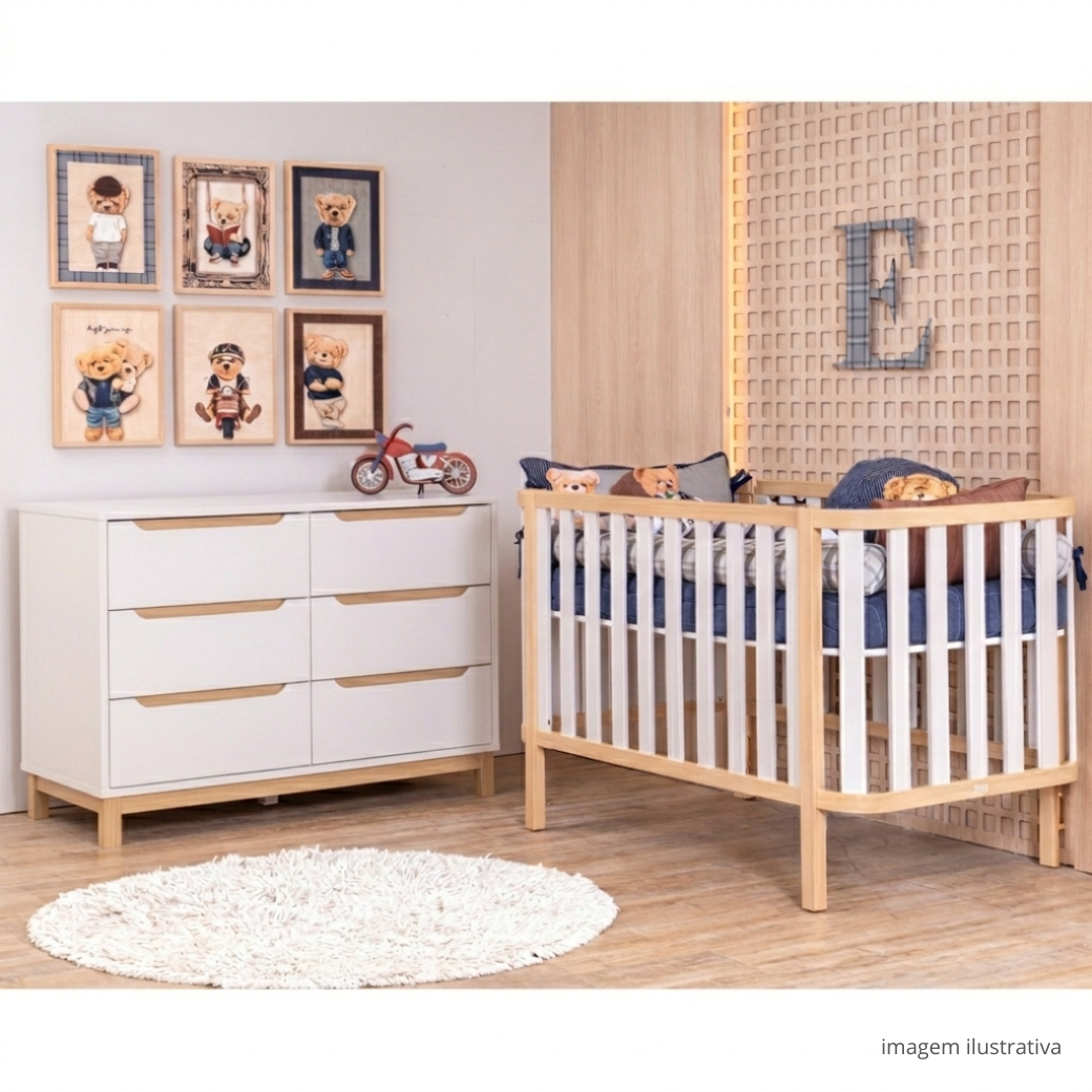 Berço e cômoda para quarto de bebê VISUAL CLEAN E MODERNO. Combina com tudo.