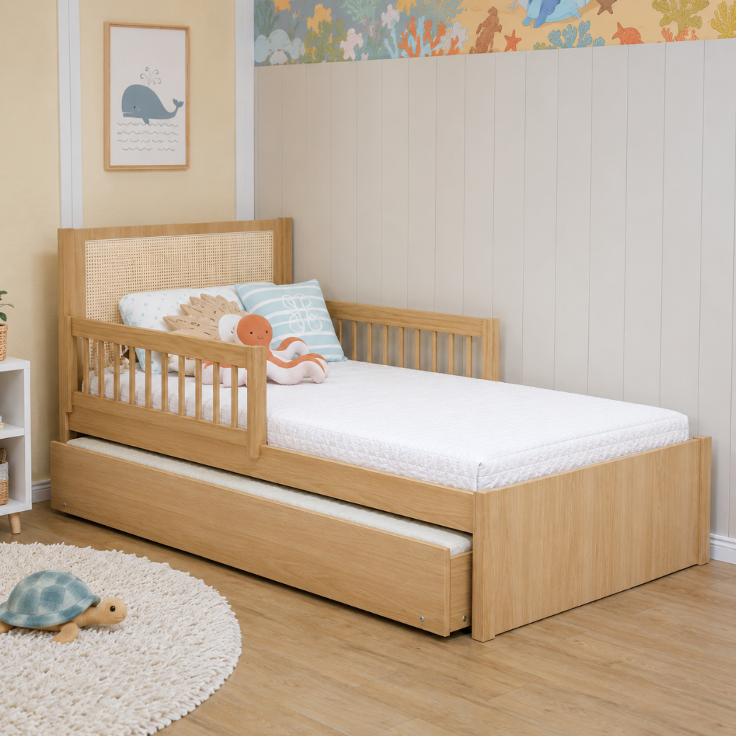 Bicama Solteiro Infantil com Proteção Lateral e Palha Natural | MDF