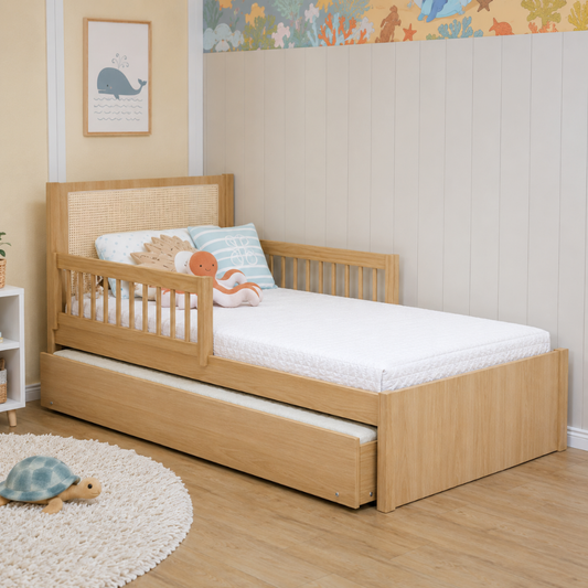 Bicama Solteiro Infantil com Proteção Lateral e Palha Natural | MDF