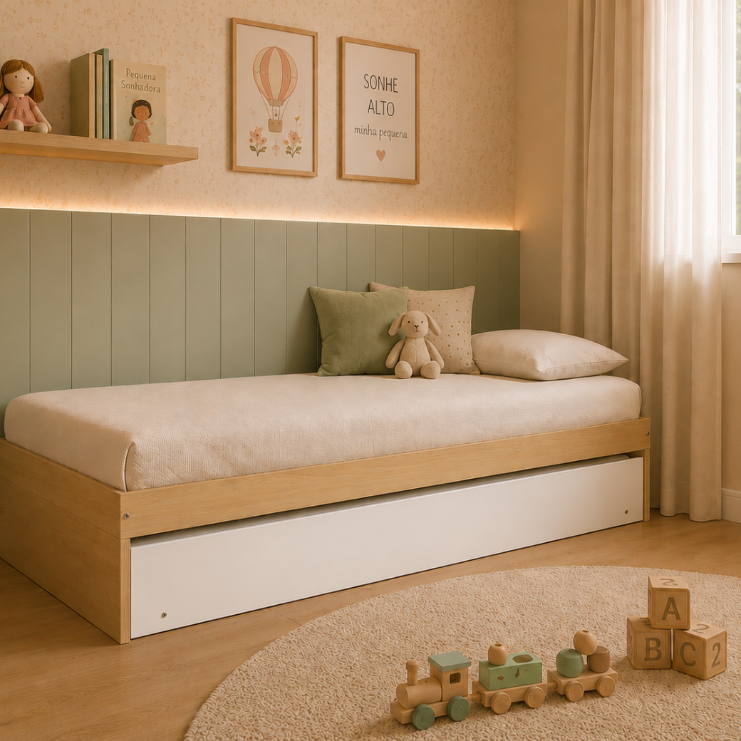 Bicama Infantil Solteiro MDF com Cama Auxiliar Laqueada | Linha Play