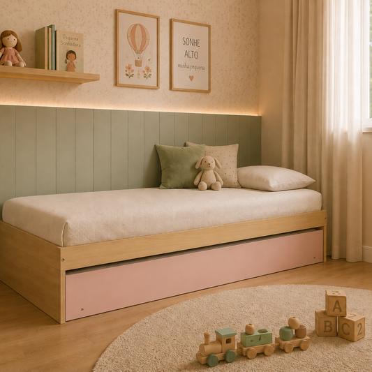 Bicama Infantil Solteiro MDF com Cama Auxiliar Laqueada | Linha Play