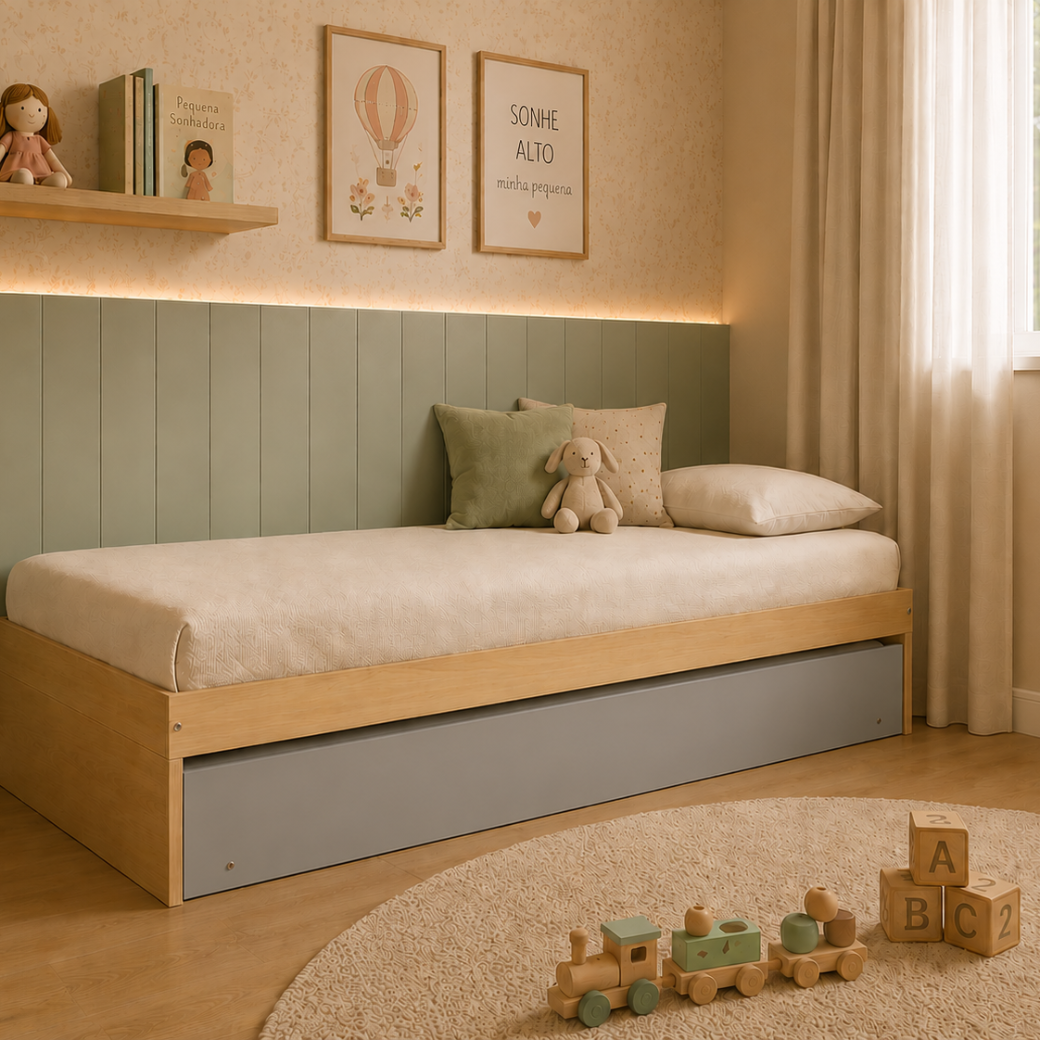 Bicama Infantil Solteiro MDF com Cama Auxiliar Laqueada | Linha Play