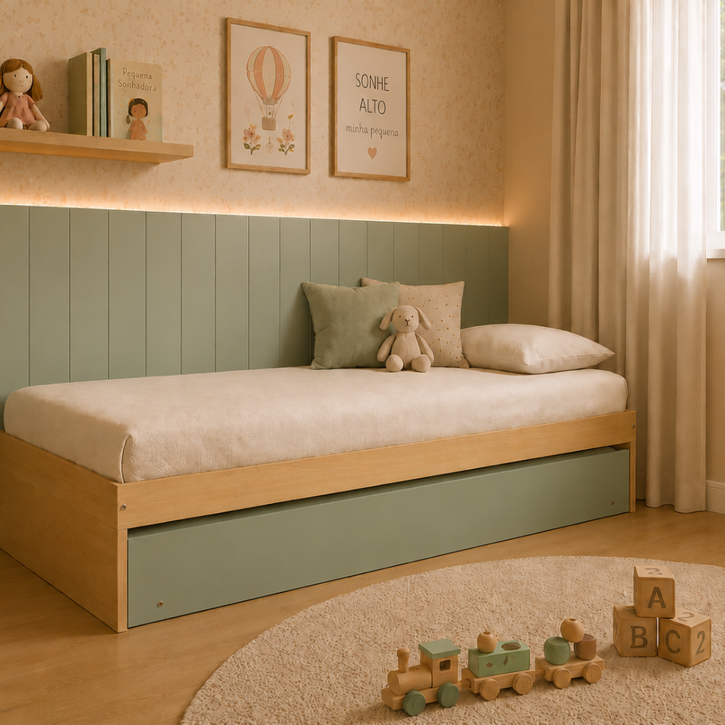 Bicama Infantil Solteiro MDF com Cama Auxiliar Laqueada | Linha Play